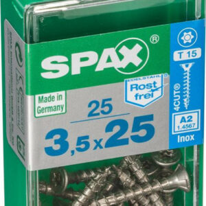 Lot de 25 vis inox tête fraisée torx SPAX, Diam.3.5 mm x L.25 mm