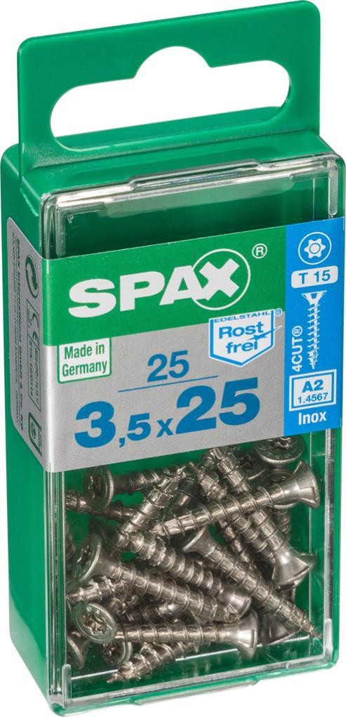 Lot de 25 vis inox tête fraisée torx SPAX, Diam.3.5 mm x L.25 mm