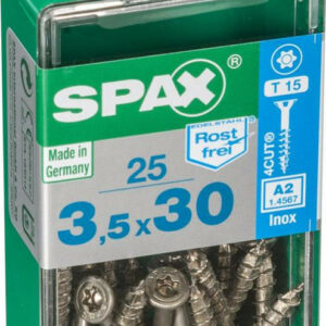 Lot de 25 vis inox tête fraisée torx SPAX, Diam.3.5 mm x L.30 mm