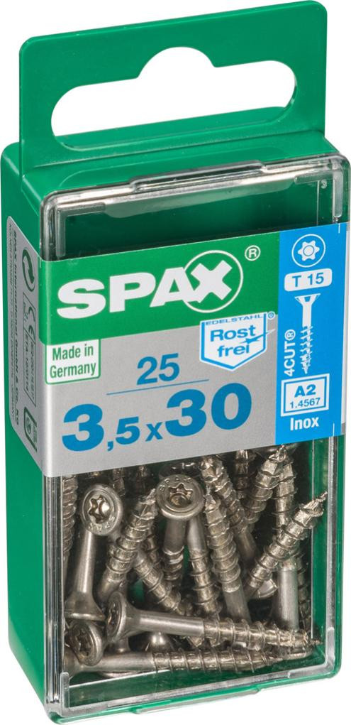 Lot de 25 vis inox tête fraisée torx SPAX, Diam.3.5 mm x L.30 mm