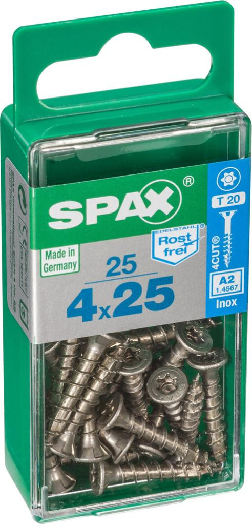 Lot de 25 vis inox tête fraisée torx SPAX, Diam.4 mm x L.25 mm
