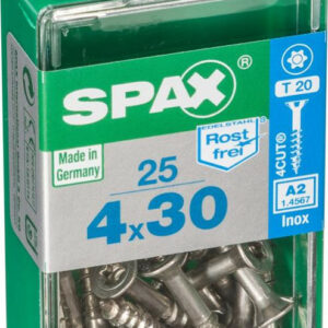 Lot de 25 vis inox tête fraisée torx SPAX, Diam.4 mm x L.30 mm