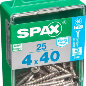 Lot de 25 vis inox tête fraisée torx SPAX, Diam.4 mm x L.40 mm