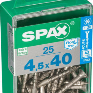 Lot de 25 vis inox tête fraisée torx SPAX, Diam.4.5 mm x L.40 mm