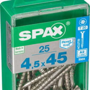 Lot de 25 vis inox tête fraisée torx SPAX, Diam.4.5 mm x L.45 mm