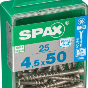 Lot De 25 Vis Inox Tête Fraisée Torx Spax, Diam.4.5 Mm X L.50 Mm