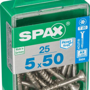 Lot de 25 vis inox tête fraisée torx SPAX, Diam.5 mm x L.50 mm