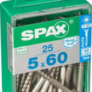 Lot de 25 vis inox tête fraisée torx SPAX, Diam.5 mm x L.60 mm