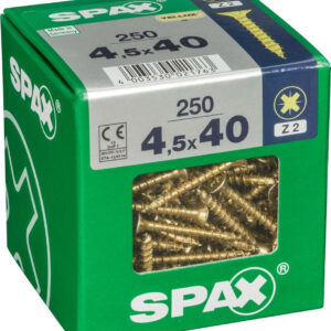 Lot de 250 vis acier tête fraisée pozidriv SPAX, Diam.4.5 mm x L.40 mm