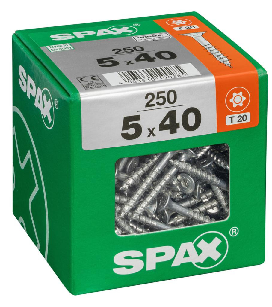 Lot de 250 vis acier tête fraisée torx SPAX, Diam.5 mm x L.40 mm