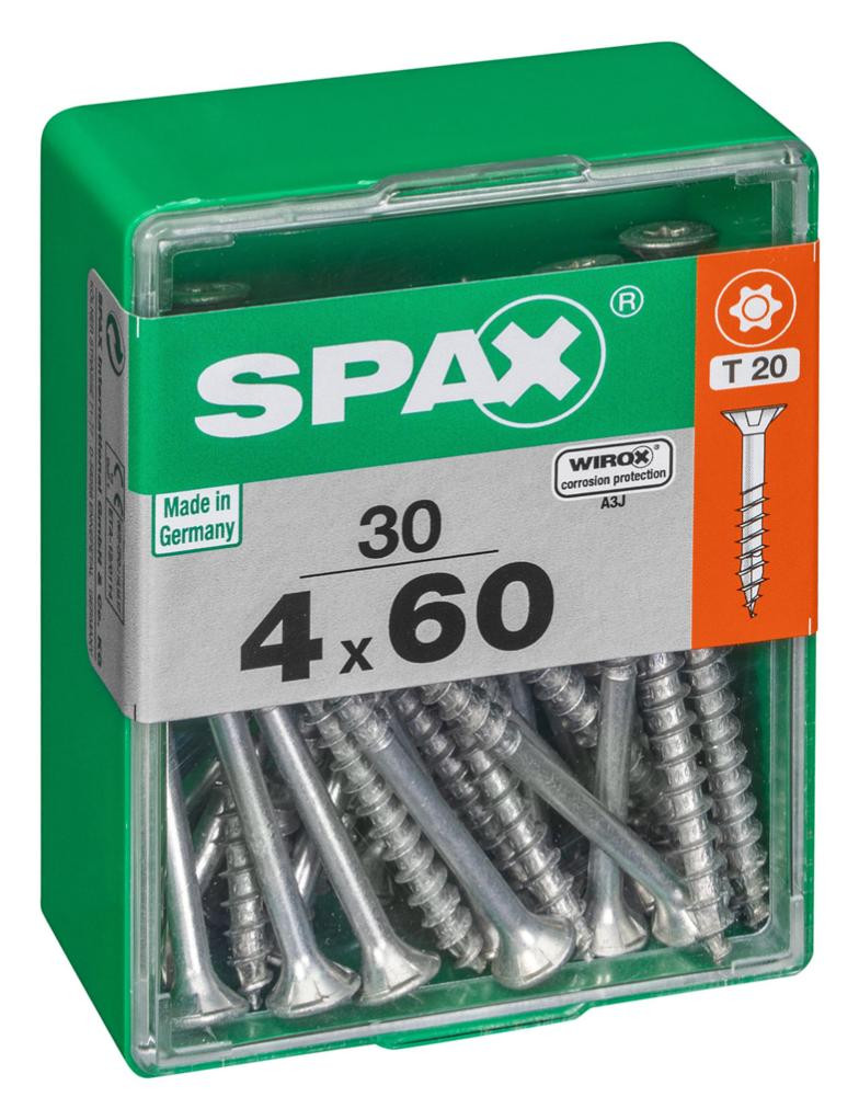 Lot de 30 vis acier tête autofraisée plate SPAX, Diam.4 mm x L.60 mm