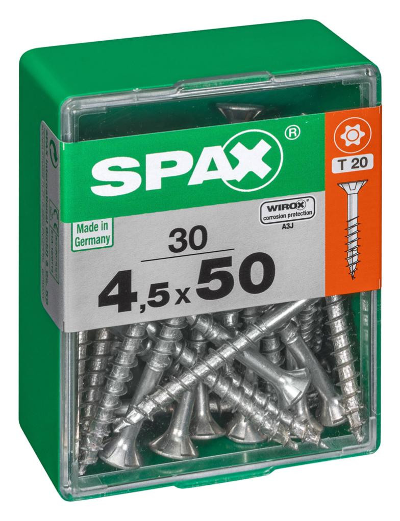 Lot de 30 vis acier tête autofraisée plate SPAX, Diam.4.5 mm x L.50 mm