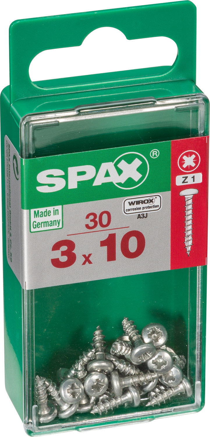 Lot de 30 vis acier tête cylindrique bombée SPAX, Diam.3 mm x L.10 mm