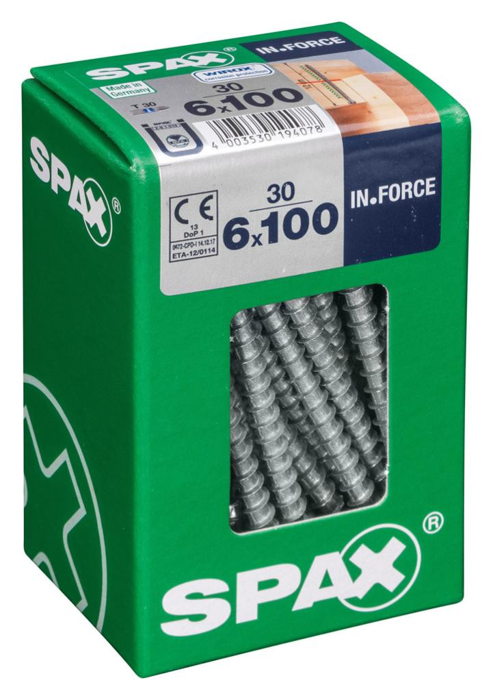 Lot de 30 vis acier tête cylindrique SPAX, Diam.6 mm x L.100 mm