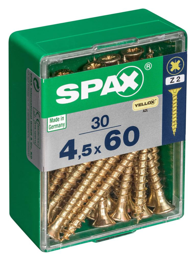 Lot de 30 vis acier tête fraisée pozidriv SPAX, Diam.4.5 mm x L.60 mm