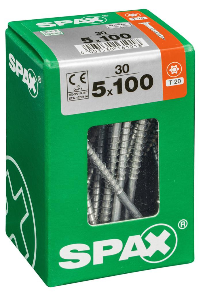 Lot de 30 vis acier tête fraisée torx SPAX, Diam.5 mm x L.100 mm