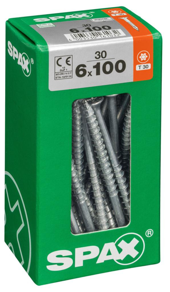 Lot de 30 vis acier tête fraisée torx SPAX, Diam.6 mm x L.100 mm