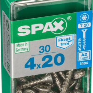 Lot de 30 vis inox tête fraisée torx SPAX, Diam.4 mm x L.20 mm