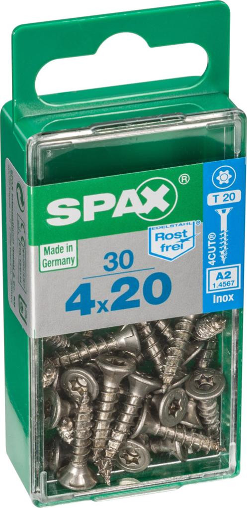 Lot de 30 vis inox tête fraisée torx SPAX, Diam.4 mm x L.20 mm
