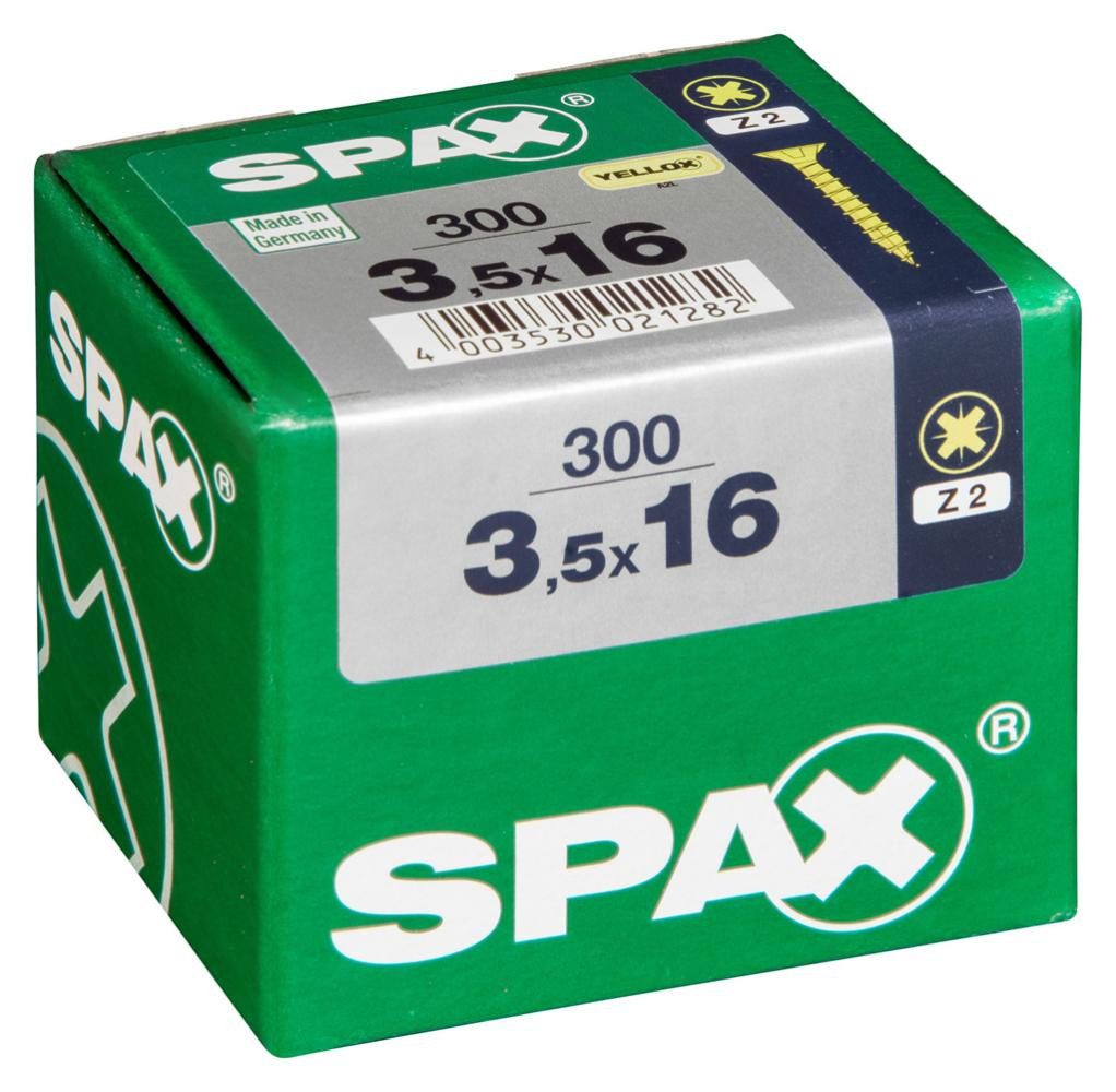 Lot de 300 vis acier tête fraisée pozidriv SPAX, Diam.3.5 mm x L.16 mm