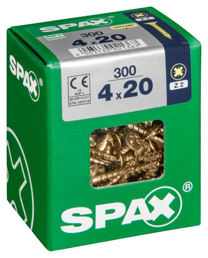 Lot de 300 vis acier tête fraisée pozidriv SPAX, Diam.4 mm x L.20 mm