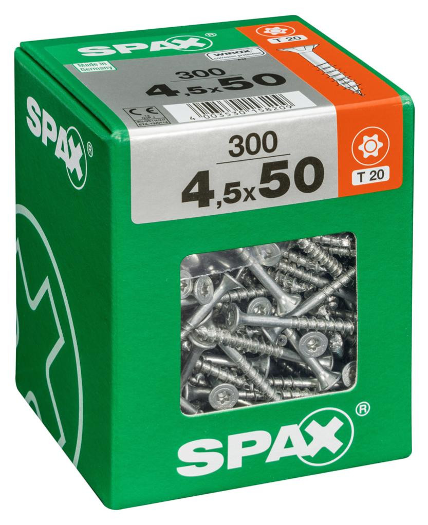 Lot de 300 vis acier tête fraisée torx SPAX, Diam.4.5 mm x L.50 mm
