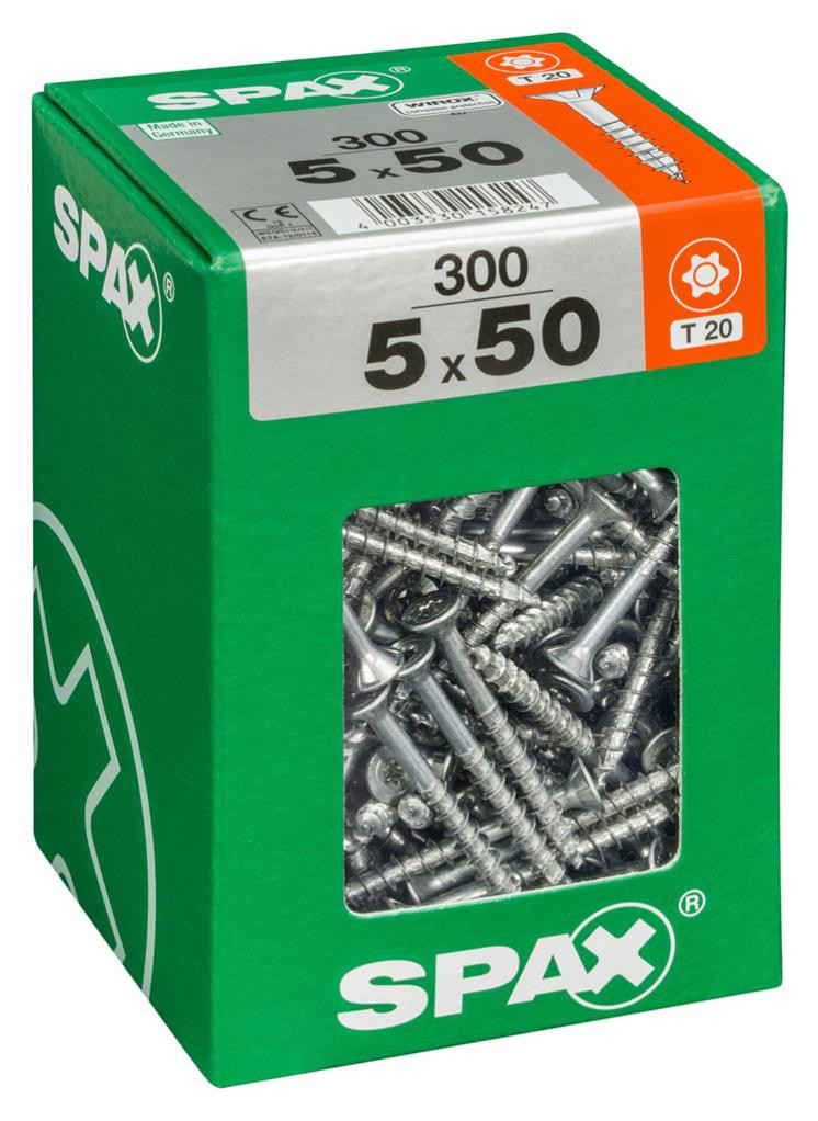 Lot de 300 vis acier tête fraisée torx SPAX, Diam.5 mm x L.50 mm