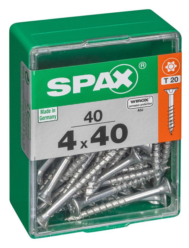 Lot de 40 vis acier tête autofraisée plate SPAX, Diam.4 mm x L.40 mm