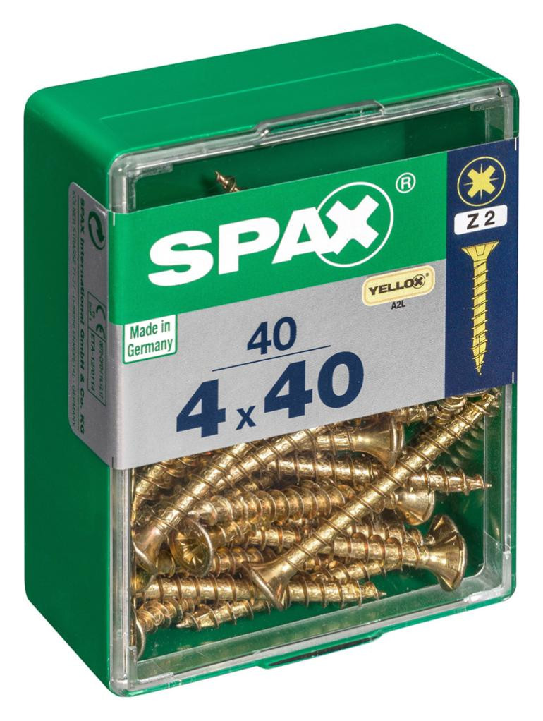 Lot de 40 vis acier tête fraisée pozidriv SPAX, Diam.4 mm x L.40 mm