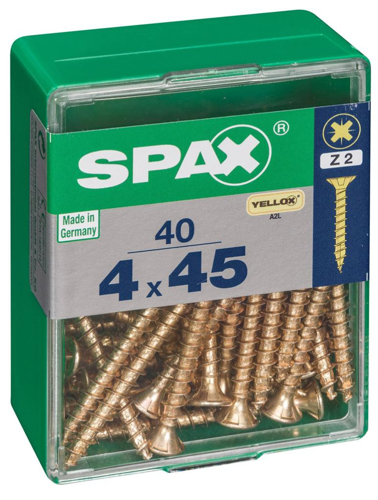 Lot de 40 vis acier tête fraisée pozidriv SPAX, Diam.4 mm x L.45 mm