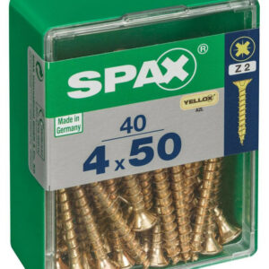 Lot de 40 vis acier tête fraisée pozidriv SPAX, Diam.4 mm x L.50 mm