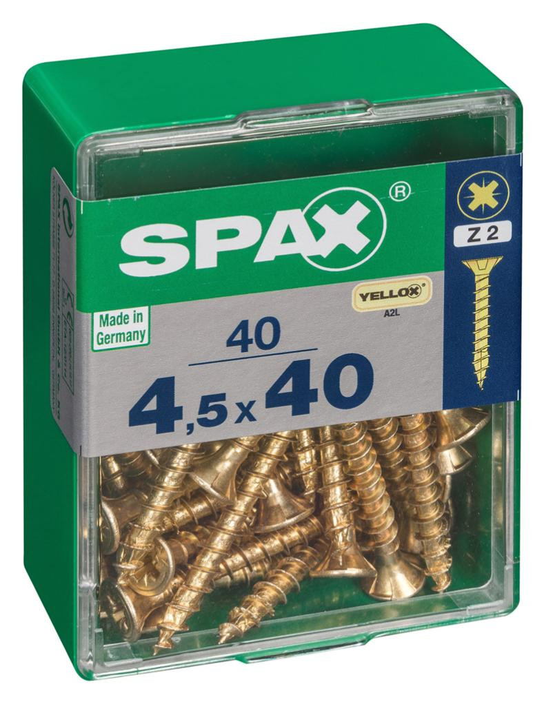 Lot de 40 vis acier tête fraisée pozidriv SPAX, Diam.4.5 mm x L.40 mm