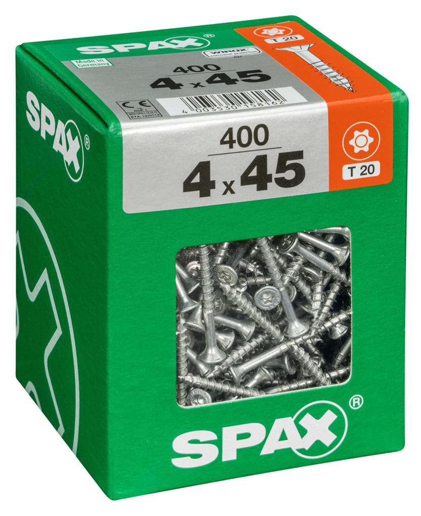 Lot de 400 vis acier tête fraisée torx SPAX, Diam.4 mm x L.45 mm