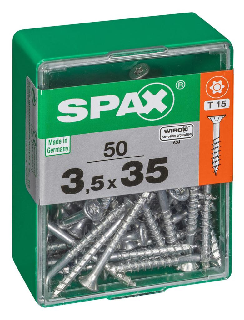 Lot de 50 vis acier tête autofraisée plate SPAX, Diam.3.5 mm x L.35 mm