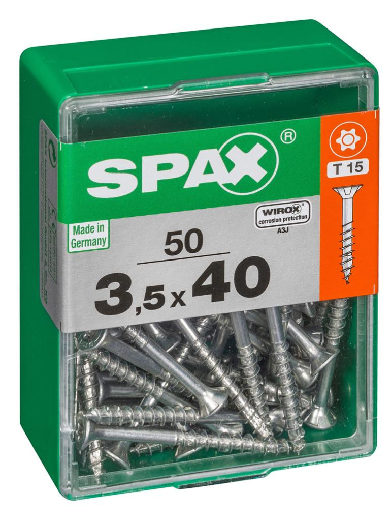 Lot de 50 vis acier tête autofraisée plate SPAX, Diam.3.5 mm x L.40 mm