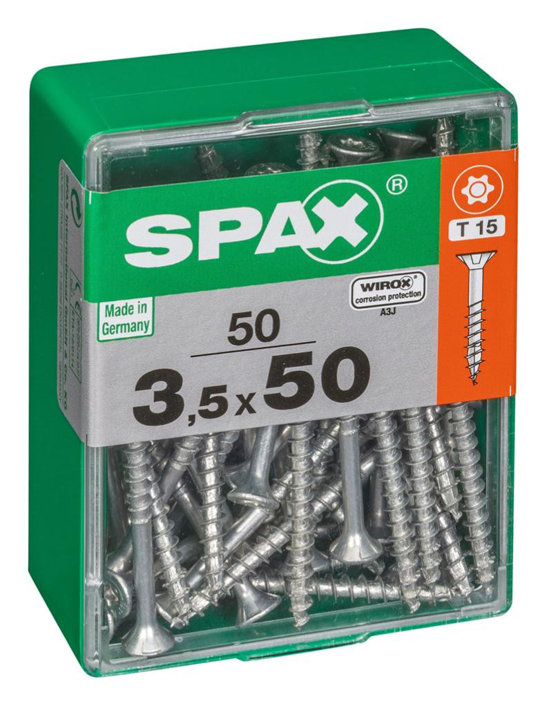 Lot de 50 vis acier tête autofraisée plate SPAX, Diam.3.5 mm x L.50 mm