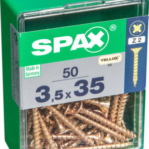 Lot de 50 vis acier tête fraisée pozidriv SPAX, Diam.3.5 mm x L.35 mm