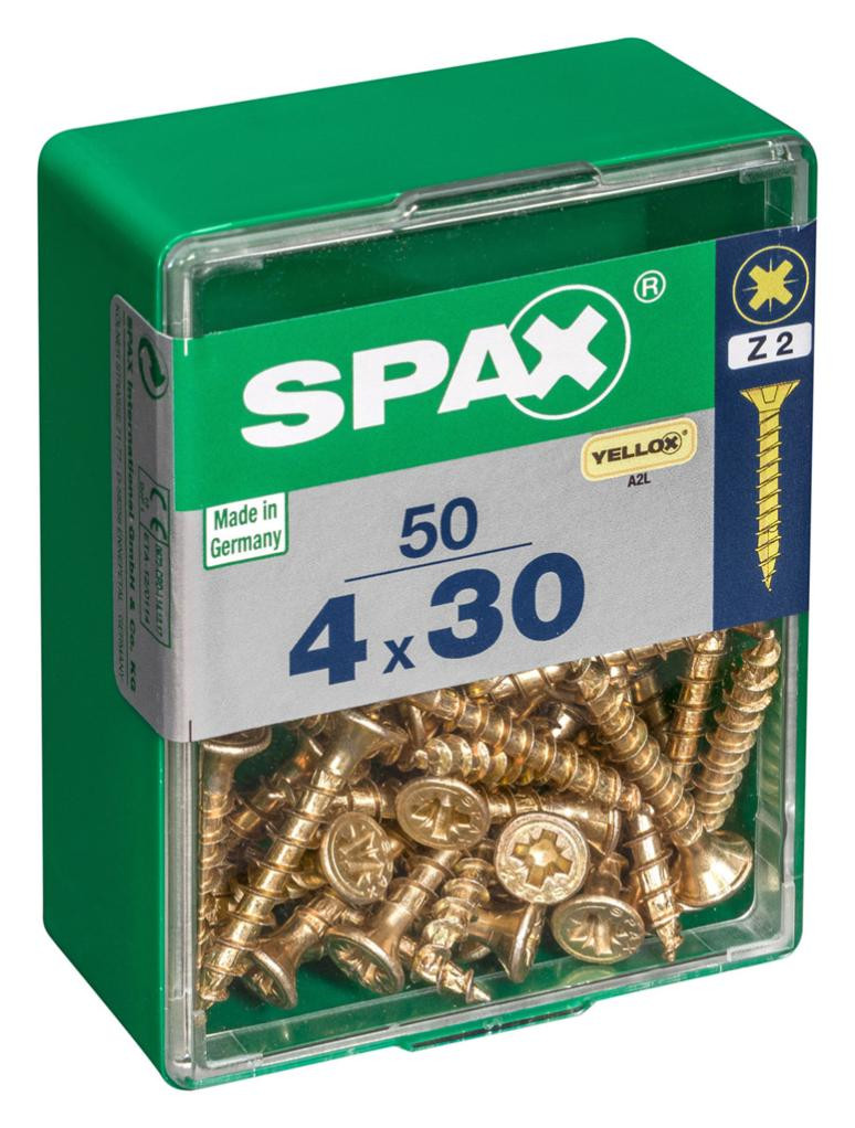 Lot de 50 vis acier tête fraisée pozidriv SPAX, Diam.4 mm x L.30 mm