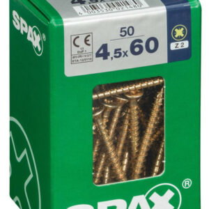Lot de 50 vis acier tête fraisée pozidriv SPAX, Diam.4.5 mm x L.60 mm