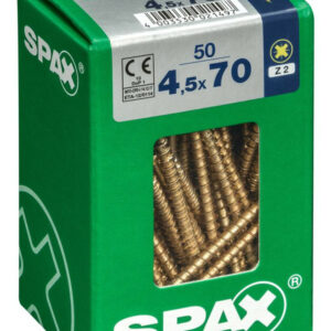 Lot de 50 vis acier tête fraisée pozidriv SPAX, Diam.4.5 mm x L.70 mm