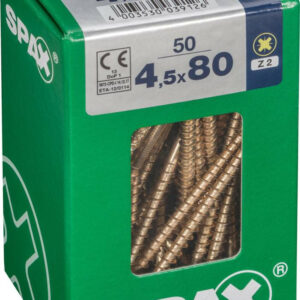 Lot de 50 vis acier tête fraisée pozidriv SPAX, Diam.4.5 mm x L.80 mm