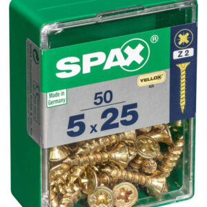 Lot de 50 vis acier tête fraisée pozidriv SPAX, Diam.5 mm x L.25 mm
