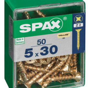 Lot de 50 vis acier tête fraisée pozidriv SPAX, Diam.5 mm x L.30 mm
