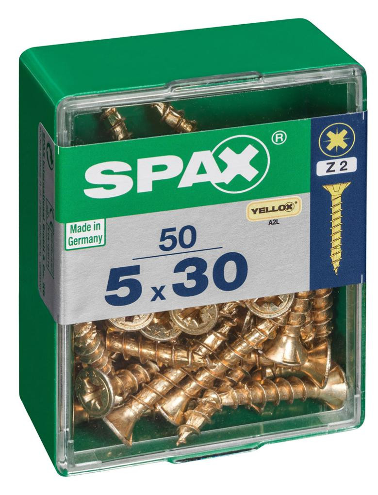 Lot de 50 vis acier tête fraisée pozidriv SPAX, Diam.5 mm x L.30 mm