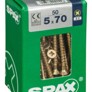 Lot de 50 vis acier tête fraisée pozidriv SPAX, Diam.5 mm x L.70 mm