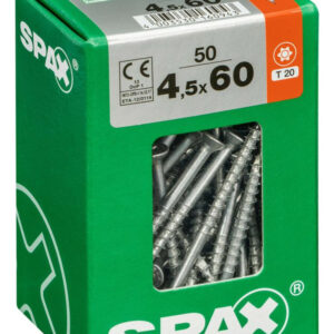 Lot de 50 vis acier tête fraisée torx SPAX, Diam.4.5 mm x L.60 mm