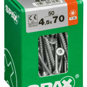 Lot de 50 vis acier tête fraisée torx SPAX, Diam.4.5 mm x L.70 mm