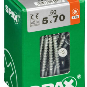 Lot de 50 vis acier tête fraisée torx SPAX, Diam.5 mm x L.70 mm
