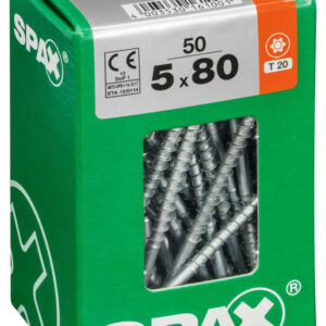 Lot de 50 vis acier tête fraisée torx SPAX, Diam.5 mm x L.80 mm