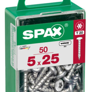 Lot de 50 vis acier tête ronde torx SPAX, Diam.5 mm x L.25 mm